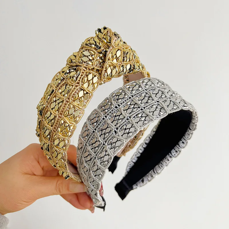 CLARMER New Arrival Europe America Women Fashion Accessories Wide-Edge Knot High-Top Shiny Fabric Headband Hairbands for Women