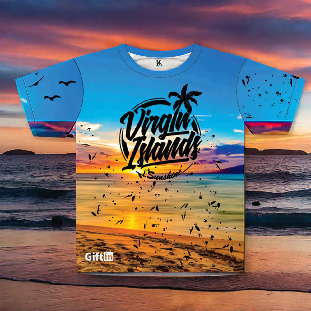 Free Sample Wholesale Custom 3d Print Beach Souvenir Sea Island Tribal Jersey 100% Polyester Sublimation Oversize Blank T Shirt