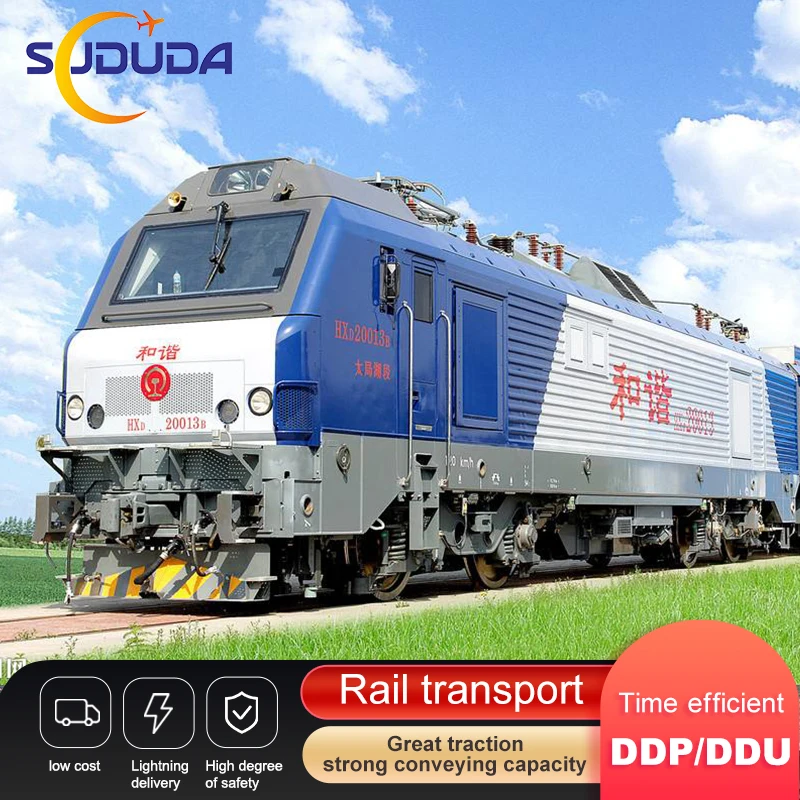 Fast amazon ddp door to door train transport railway freight forwarder shipping to Europe france Portugal Ukraine poland