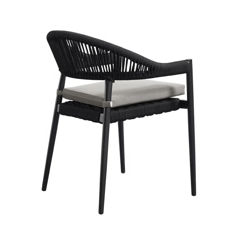 Black Comfortable Patio Yard Armchairs Furniture Outdoor Garden Balcony Rope Aluminum Dining Chairs for Outside