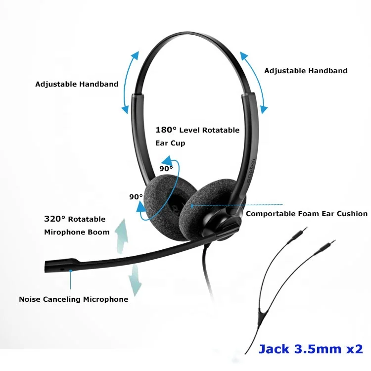 OEM Professional Computer Headphone Two Jack with Microphone Wired Earphones Call Center Headsets