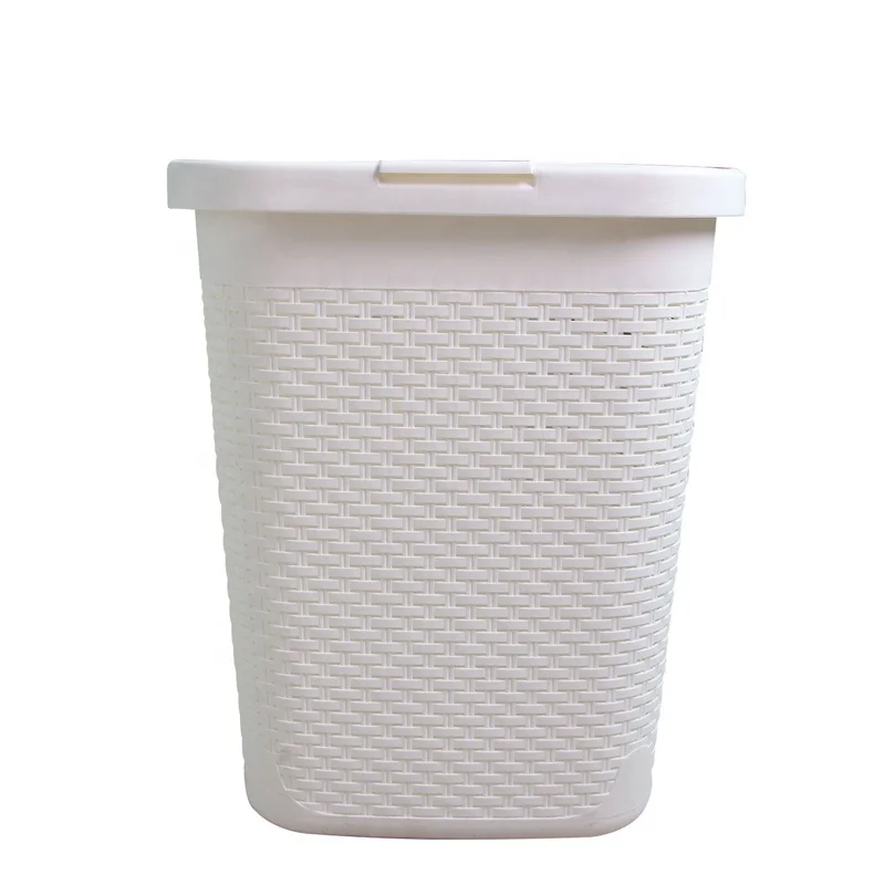 45L Slim Laundry Hamper, Clothes Basket with Lid, Wicker Design 45x34x53cm