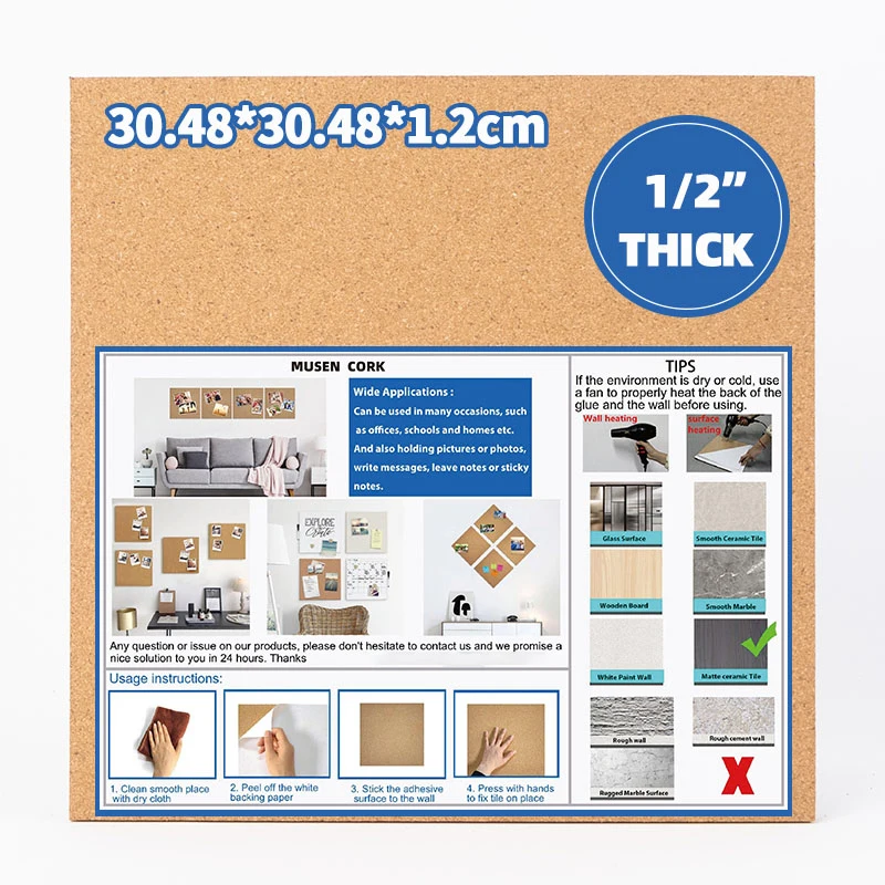 Factory Price 0.5 inch High quality Nature Cork Sheet Custom Pin Board Bulletin Memo Photo Cork Boards
