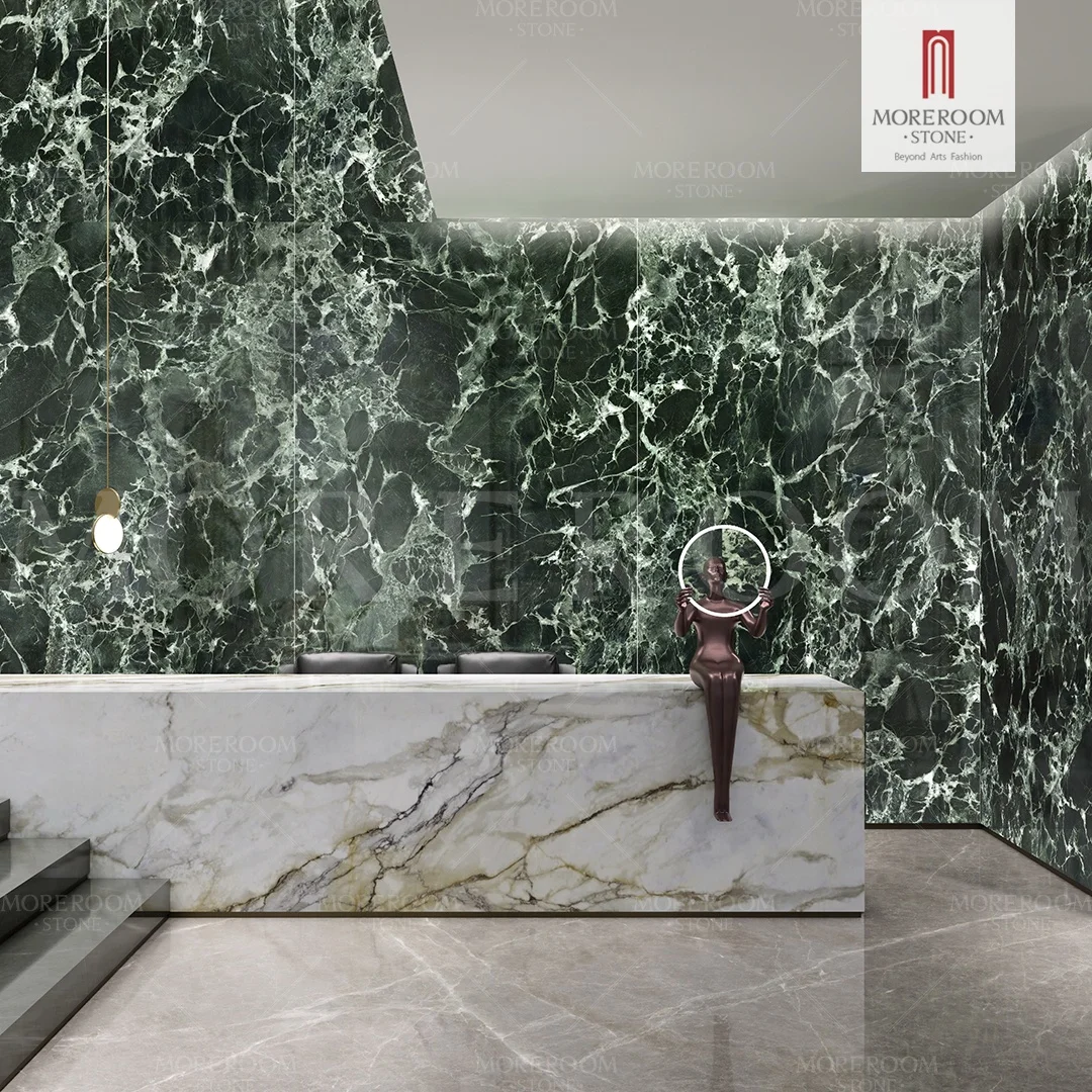 3000x1500 Green Tiles Livingroom Wall Slab Sintered Stone Slab Verified Manufacturer