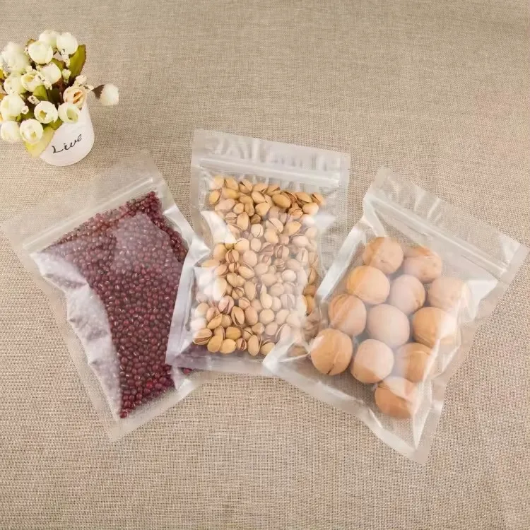 Flat Bottom Pouch Food Nuts Powder Storage Pouches Clear Transparent Plastic PLA Material Zipper Packaging Bags