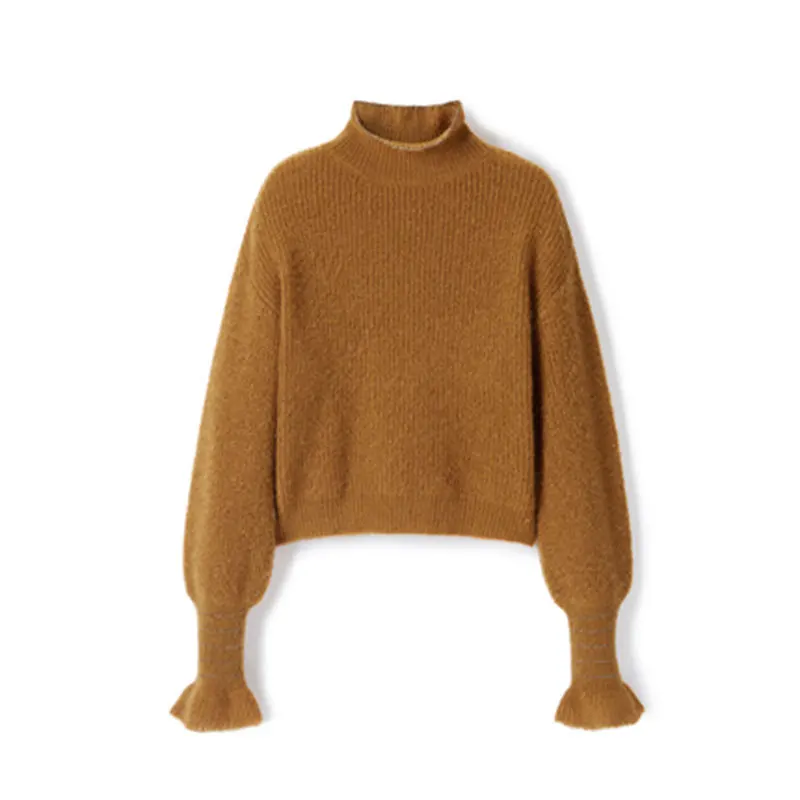 
Large Size Brown Luxury Knit Sweater Pullneck Sweater Tops for Women 