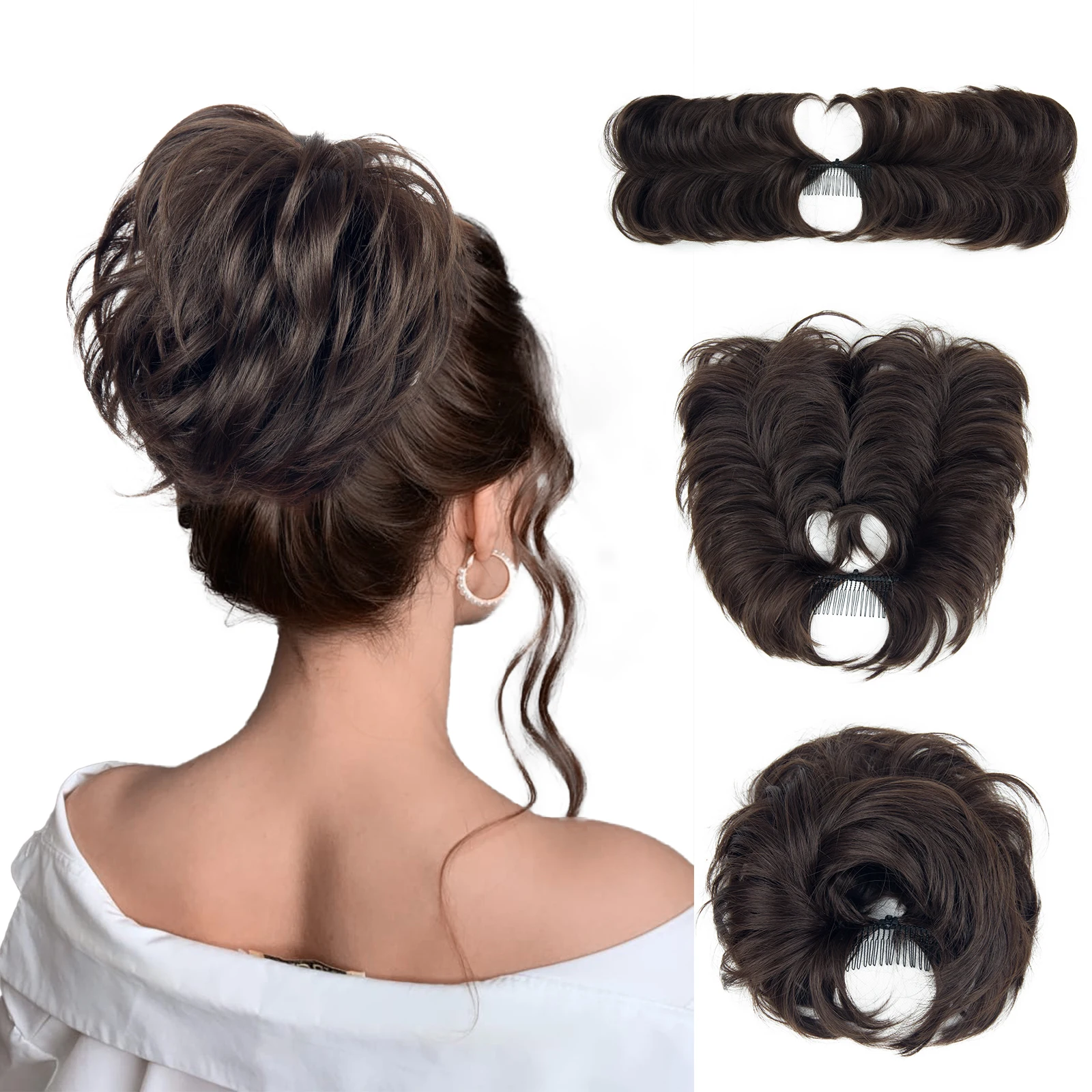 Hot Selling 13 Colors Adjustable Versatile Messy Bun Hair Piece Side Comb Clip in Hair Bun Tousled Updo Hairpiece for Women Bun