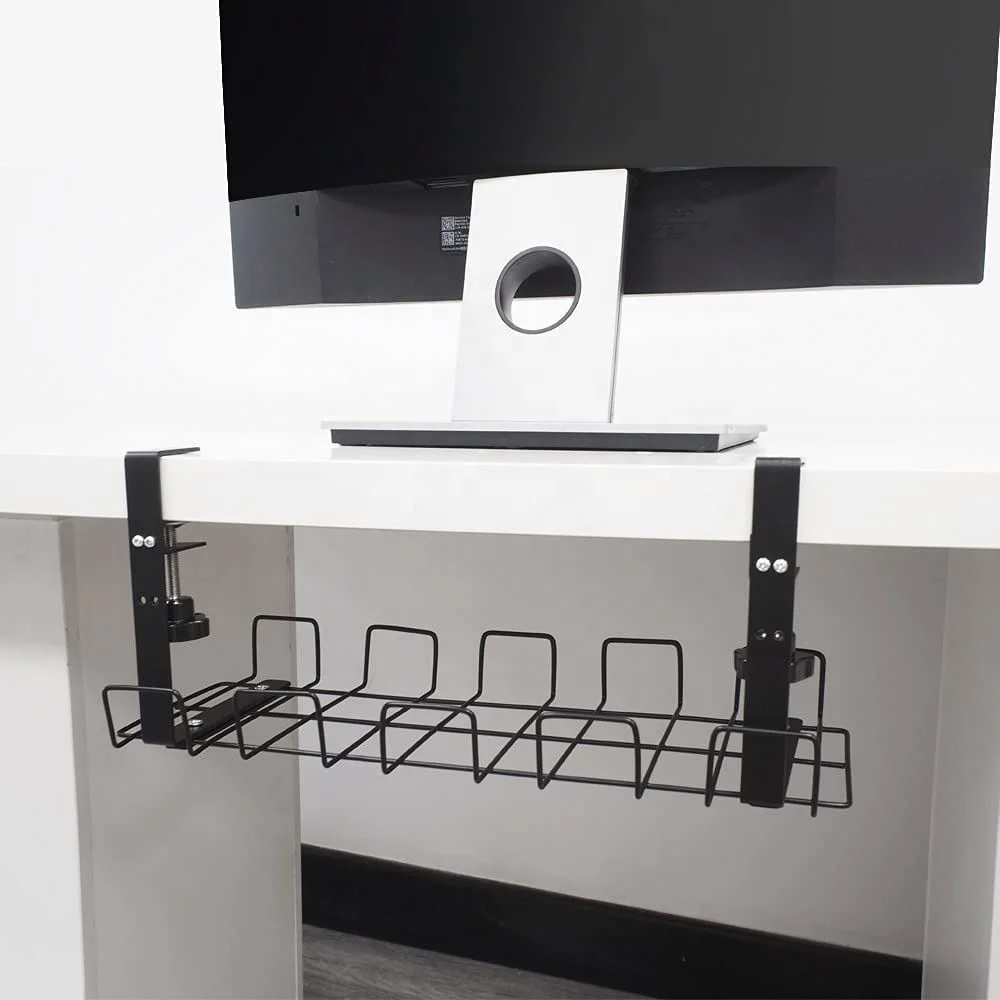 Gudteke No Drill Under Desk Cable Tray Management-Under Standing Desk Organizer Cable Tray for Office and Home