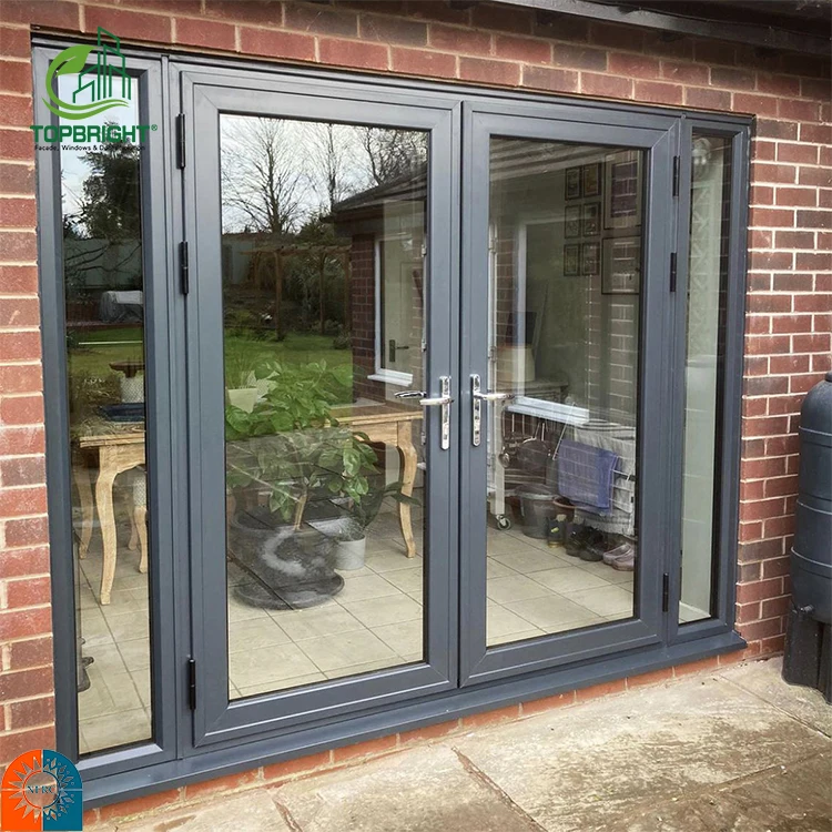 Topbright Black Color Thermal Break Aluminum Doors Glass Hinged Front French Door Exterior Patio