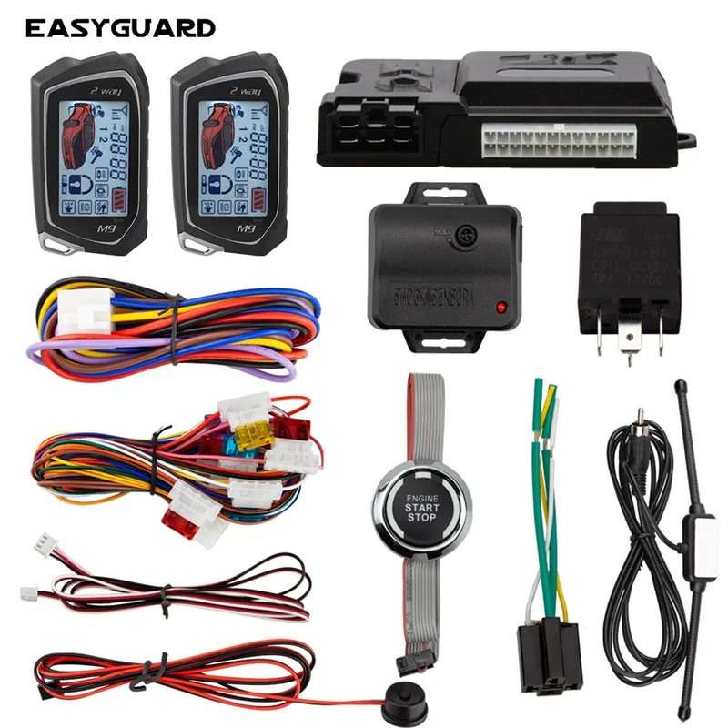 Hot Sale EASYGUARD EC207-M9 2 Way Car Alarm System with LCD Pager Display Push Start Button Remote Starter & Shock Warning