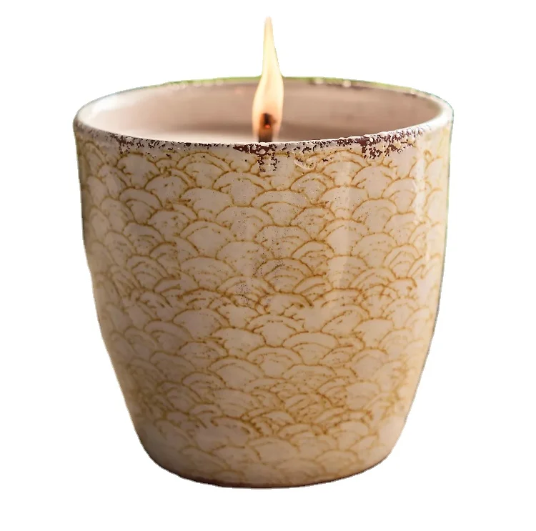 INS popular  kiln-changed ceramic candle hot pot bowl 3D wave old vase home decoration scented candle ceramic jar container