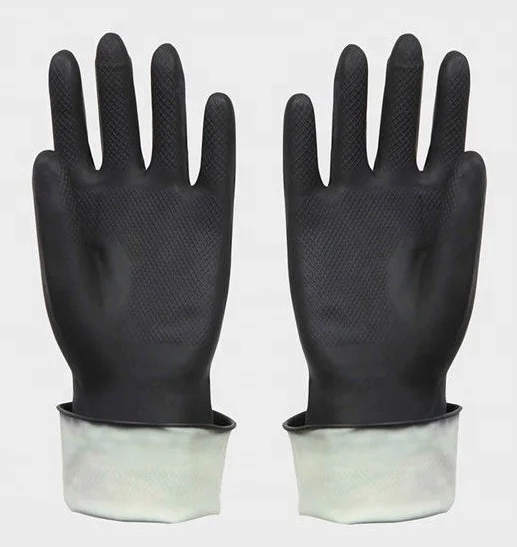 PPE gloves Black Industrial Latex Rubber Gloves man using gloves