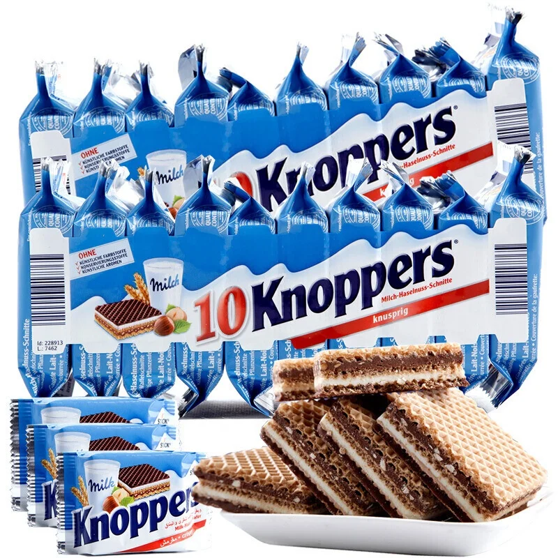 Wholesale 25gx10 Knoppers 5 Layers Sweet Hazelnut Wafer Biscuits Snack Crispy Chocolate Snack Packaged in Box and Bag