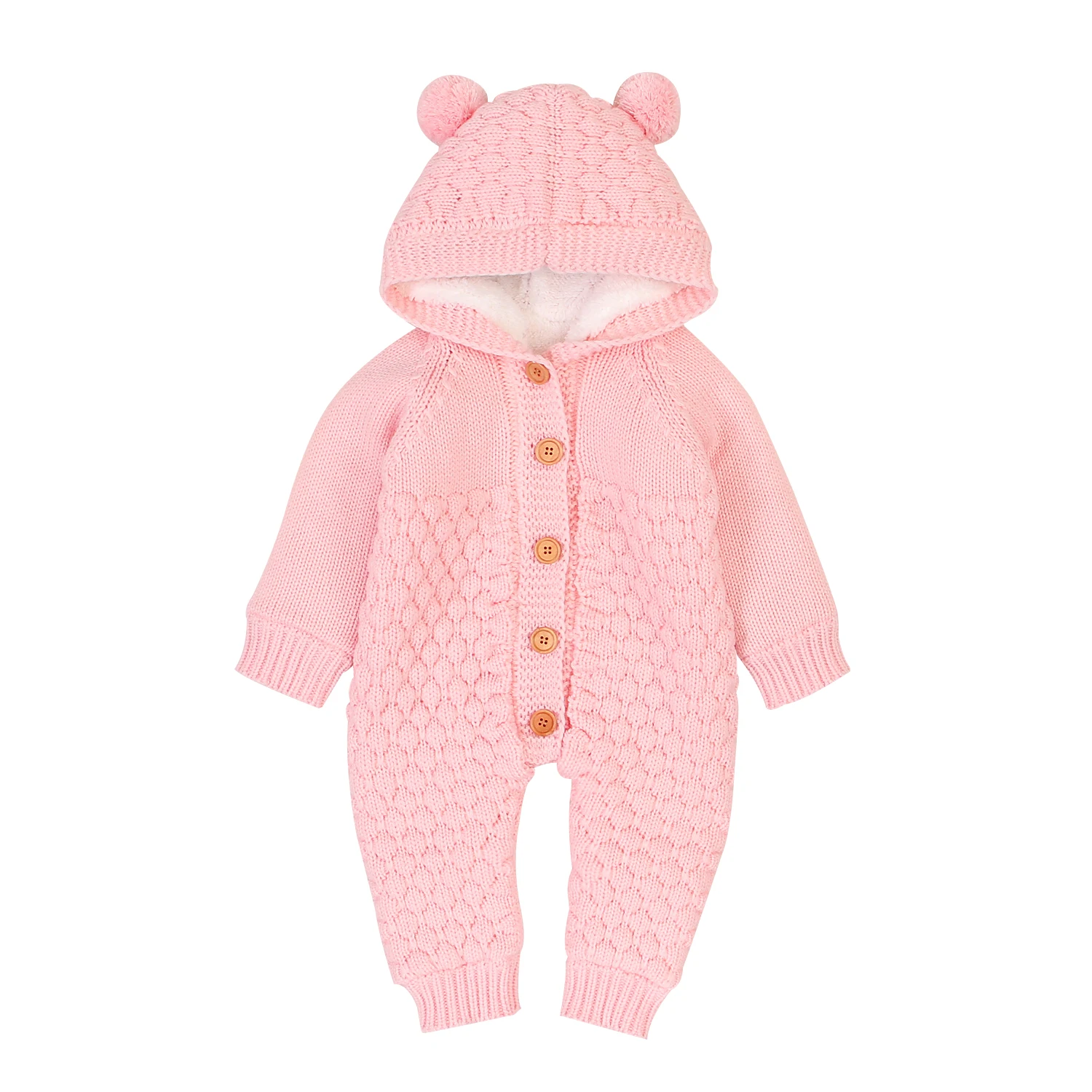 Newborn Baby Winter Long Sleeve Velour Quilted Rompers Hooded with Ears