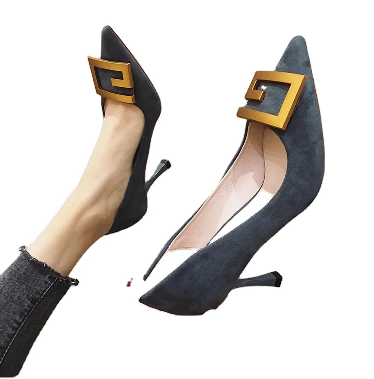 Nice Lady Shoes High-heeled Shoes Metal High Heels New Design Slip on Women Women Female Lady Girl High (5cm-8cm) Thin Heels Pu