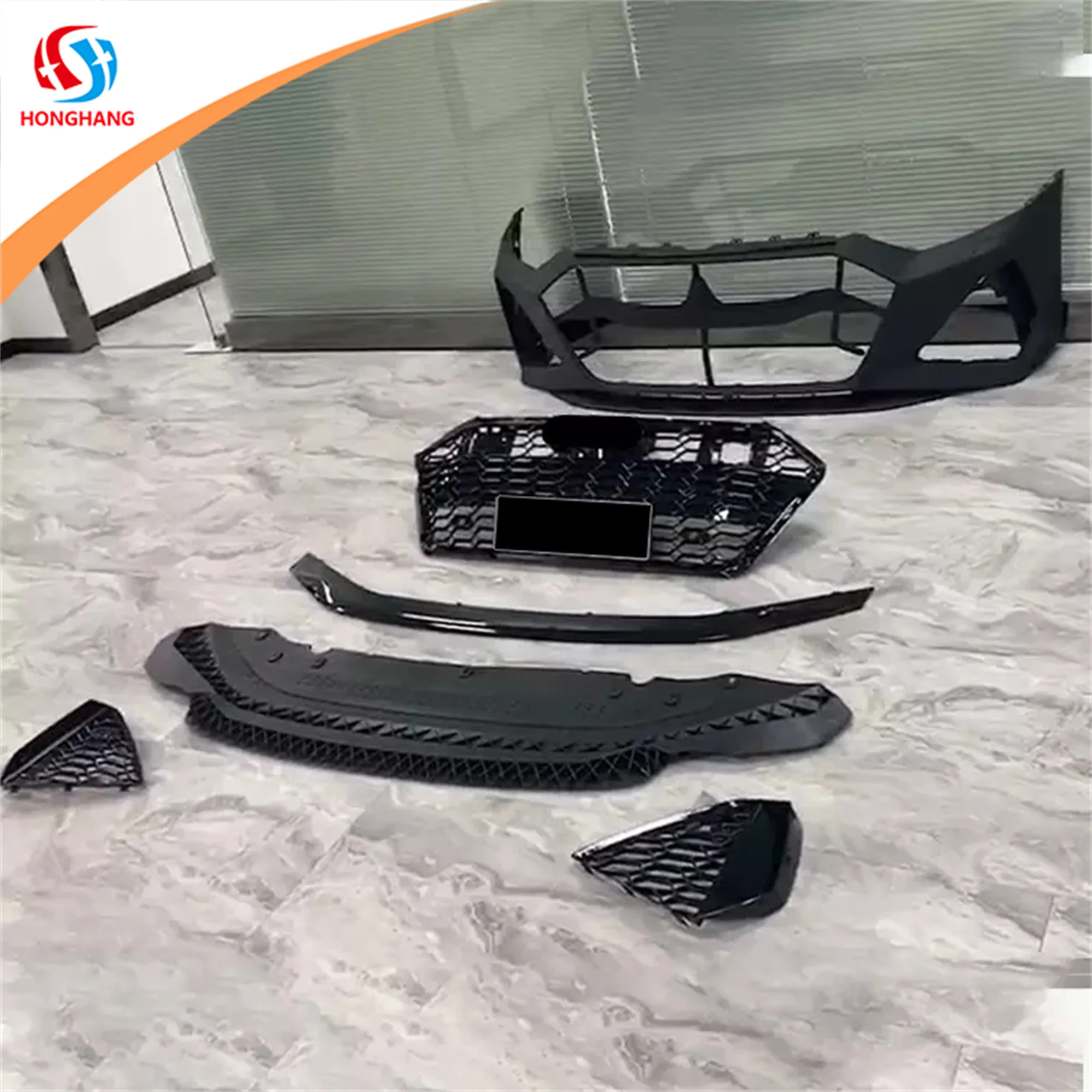 Honghang Car Front Bumper Grills Side Skirts Rear Wing Spoiler For 2019-2021 Audi A6 c6 body kit accessory Upgrade For Audi RS