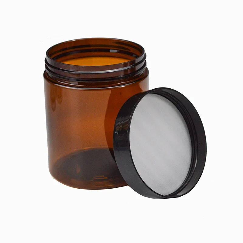 Wholesale cosmetic food packaging 100ml 150ml 200ml amber black pet plastic cosmetic cream jar with white black lid