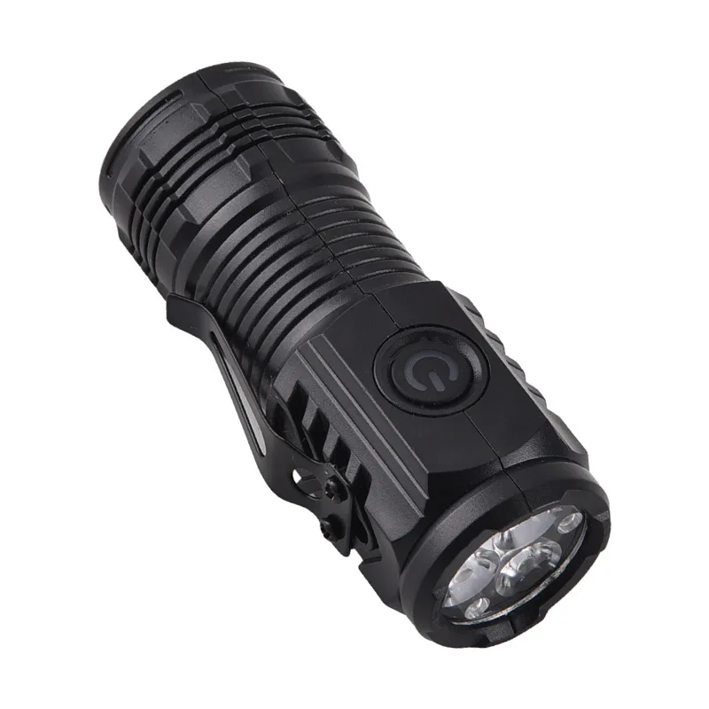 New USB-C Rechargeable 3 LED Flashlight ABS Super Bright Torch Light Mini Pocket Tactical xpe  Flashlight With Clip Magnet
