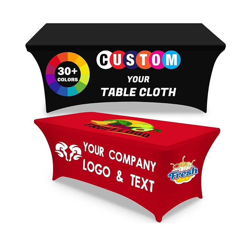 Custom Logo 4ft 6ft 8ft Spandex Table Cover Floral Printed Stretch Table Cloth For Home Hotel Banquet Wedding Exhibition Counter