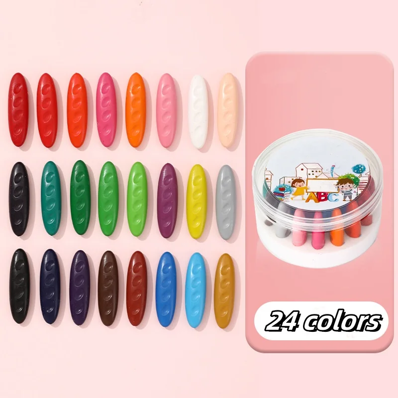 24-Color Non-Toxic OEM Packaging Wax Plastic Crayons Custom Logo Kids Drawing Tools Washable Plastic Colored Art Sets