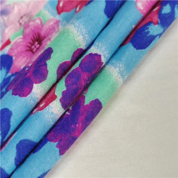 
202 Лучшая цена, высокое качество, 100% полиэстер, легкое платье с цветочным принтом, футболка из Джерси 