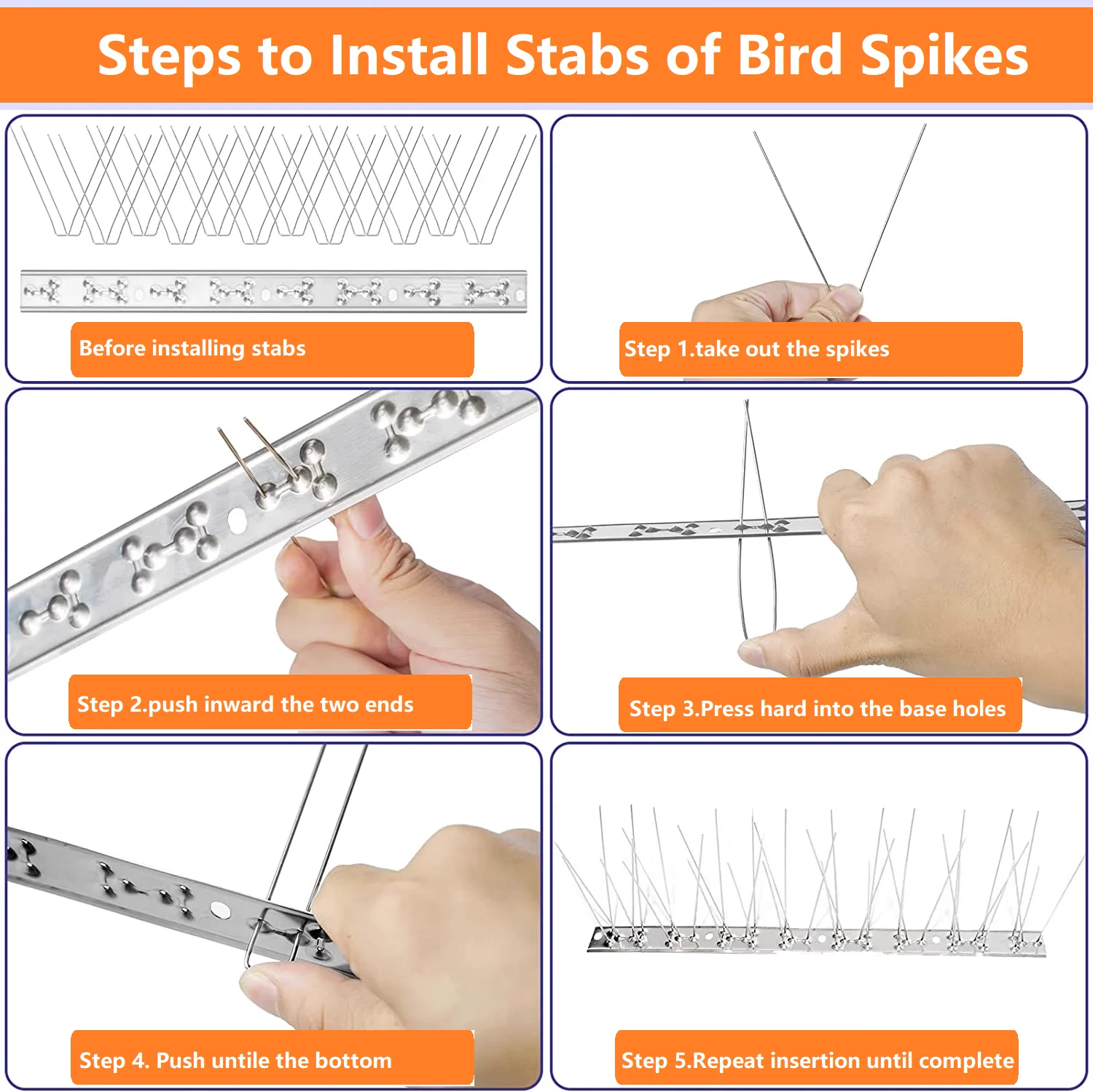 33cm Stainless Steel Base Bird Spikes Office Bird Deterrents and Pest Control Metal outside Pigeon Spikes for Hotels