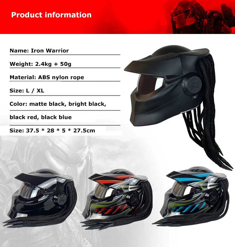 Хищник мотоцикл шлем дреды шлем личность углеродного волокна в форме Хищник тесьмой в ретро-стиле для велосипедного шлема мотоцикла