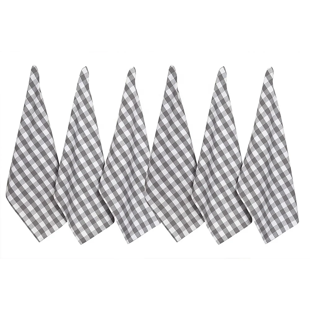 Premium Quality 100% Cotton Black and Red Plaid Kitchen Dish Towels