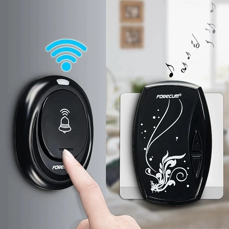 Digital Wireless Waterproof Doorbell 36 Sounds Chimes 1 To 1 Receiver Plug-in Type Doorbell Black Fashion Home Door Bells
