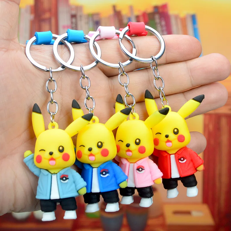 Lilangda Cute Cartoon Anime Keychain Wholesale Soft PVC Keychain Bag Hanging Accessories Pikachu Car Keychain