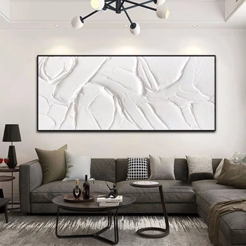 Large Black And White Abstract 3D Textured Handmade Oil Painting Wall Art Pictures Modern Home Room Decor Cuadros