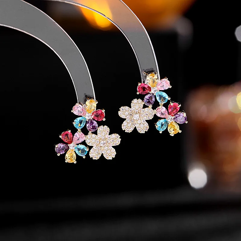 Fashion Elegant Cubic Zirconia Three Little Flower CZ Stud Earrings