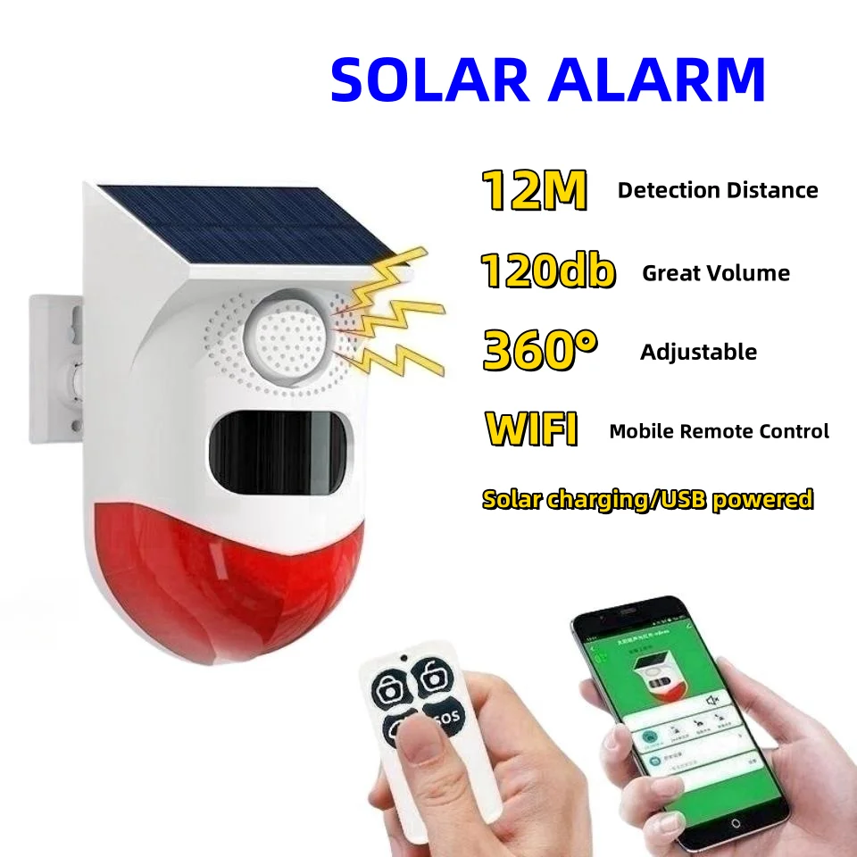 WiFi Solar Alarm Light with Motion Sensor PIR Sensor Infrared Detector Outdoor Solar Alarm with Waterproof Monitor  for Home