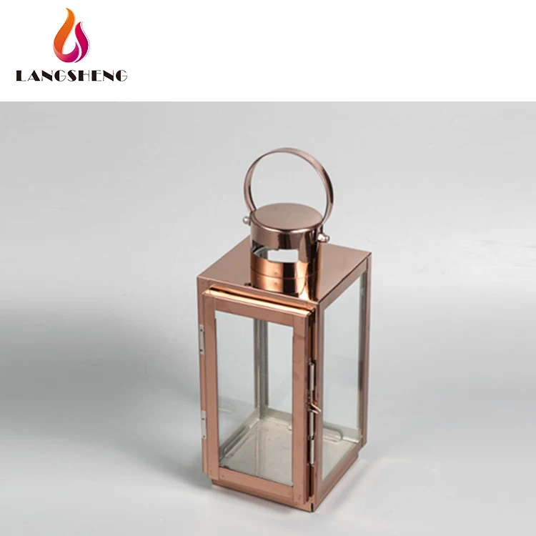 
Copper metal rose gold stainless steel candle holder candleholder lantern for home decor 