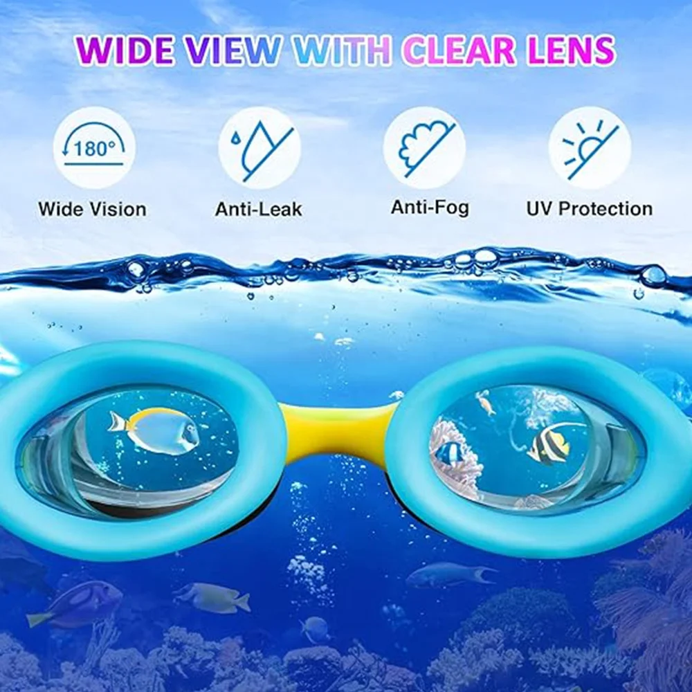 Kids Swimming Goggles, Toddler Swim Goggles No Leaking Anti Fog UV Protection for Boys Girls 3-12 years old