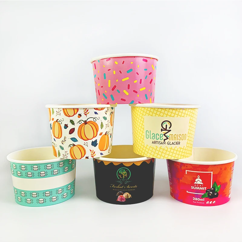 Custom made takeway 250ml 300ml 2.5 3.5 14 24 oz 16 oz. 21oz 32oz dairy disposable kraft cups frozem ice cream paper cup