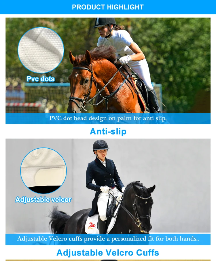 High Quality Custom Logo Summer Thin Stretch Womens Men White Cotton Dressage Equestrian Horse Riding Gloves for