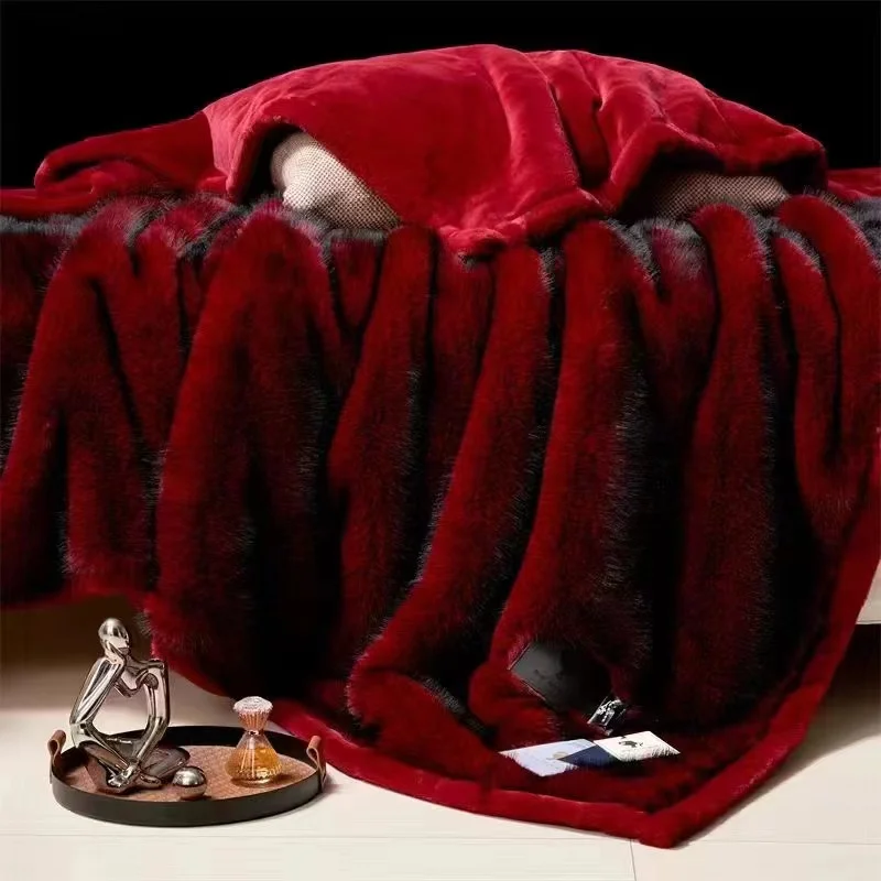 New Light Luxury High Quality Faux Fur Mink Blanket Double Bedside Faux Fox Fur Blanket Fox Racing Blanket-150cm*200cm size