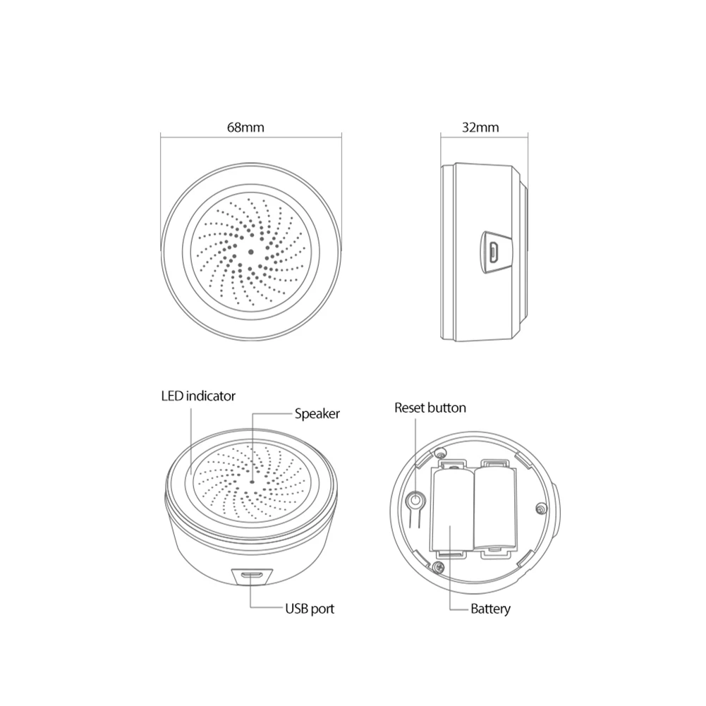 Smart Life USB Charger Wireless Sound Light Alarm Zigbee 3.0 Smart indoor Siren With Temperature And Humidity Sensor