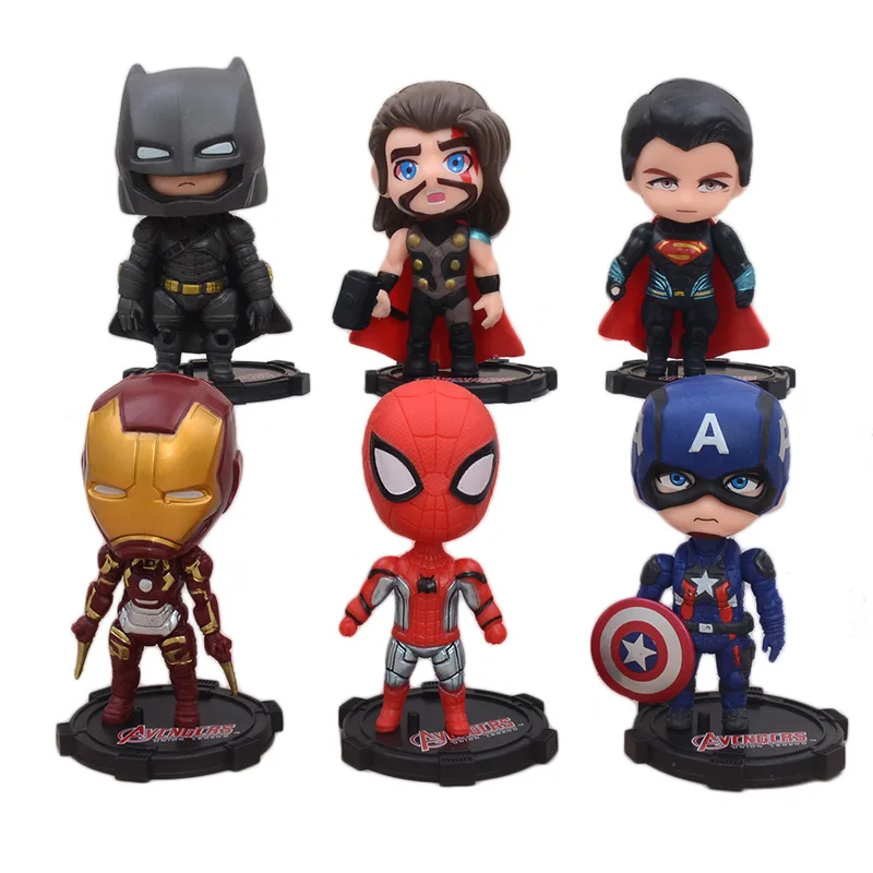 2024   Super Hero Figure Doll 6 Iron-Man Super-man   Bat-man Thor Doll Model Q-Version Image