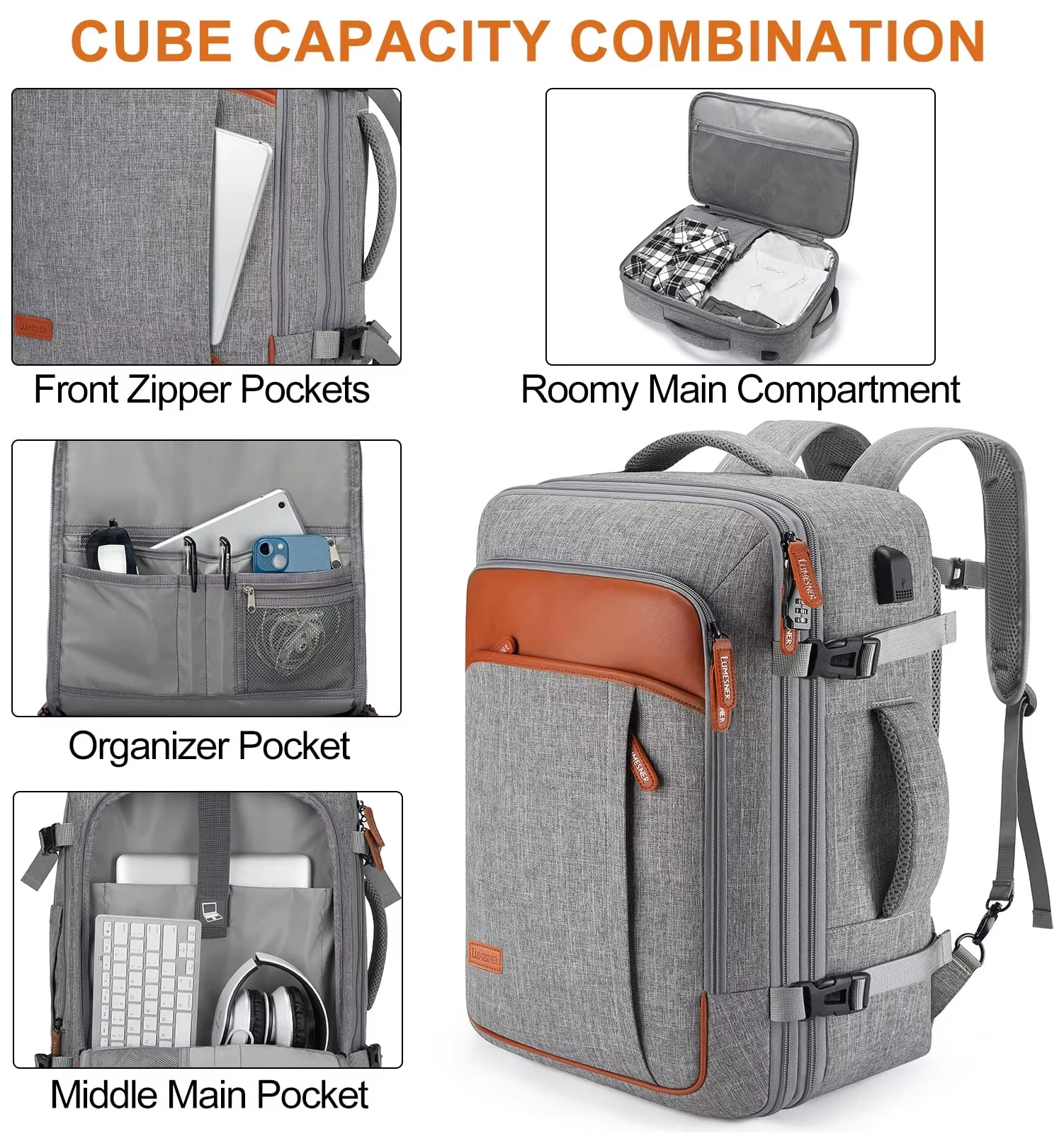 Luxury fashion portable smart laptop notebook backpack with USB charging port large capacity travel man back pack bag