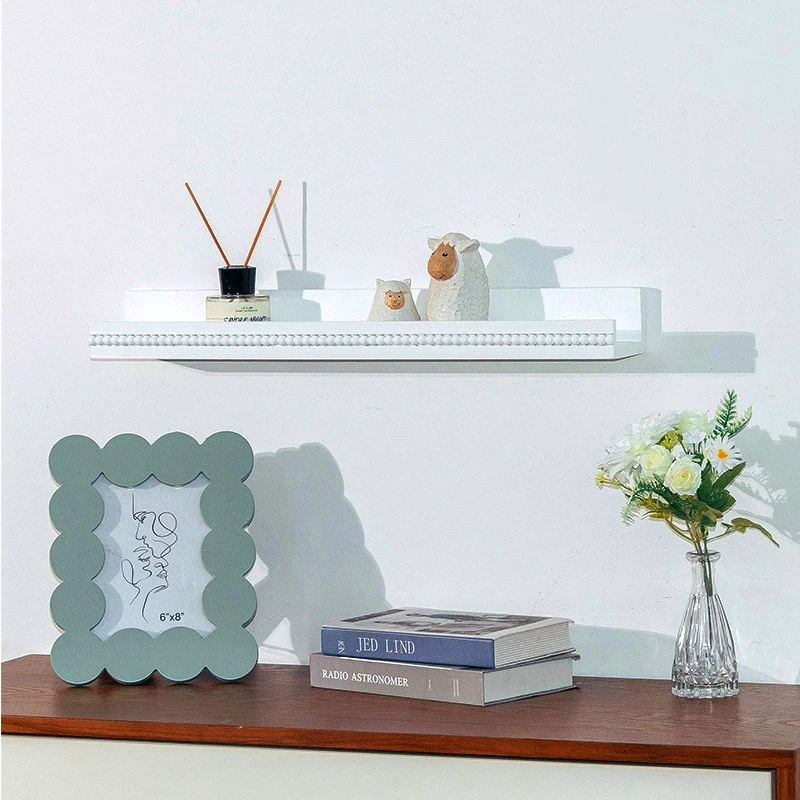 Classic White And Black Beaded Resin Wall Shelf Hanging Storage Furniture MDF Mounted Wall Floating Shelves