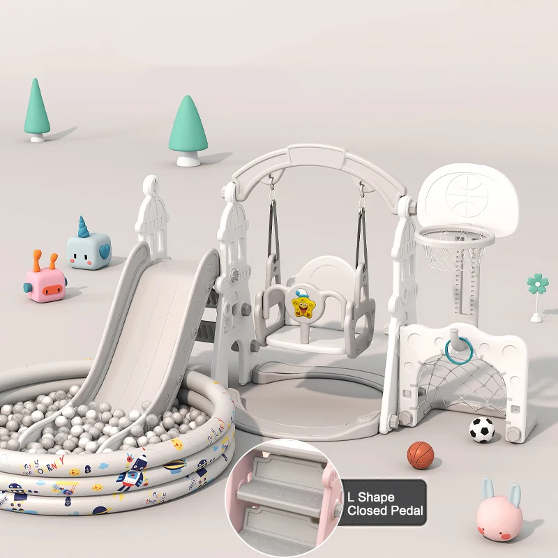 Playground Equipment Baby Slide Toys Indoor Children Play Center Plastic White Slides Swing Toy and Ball Combine Sets for House