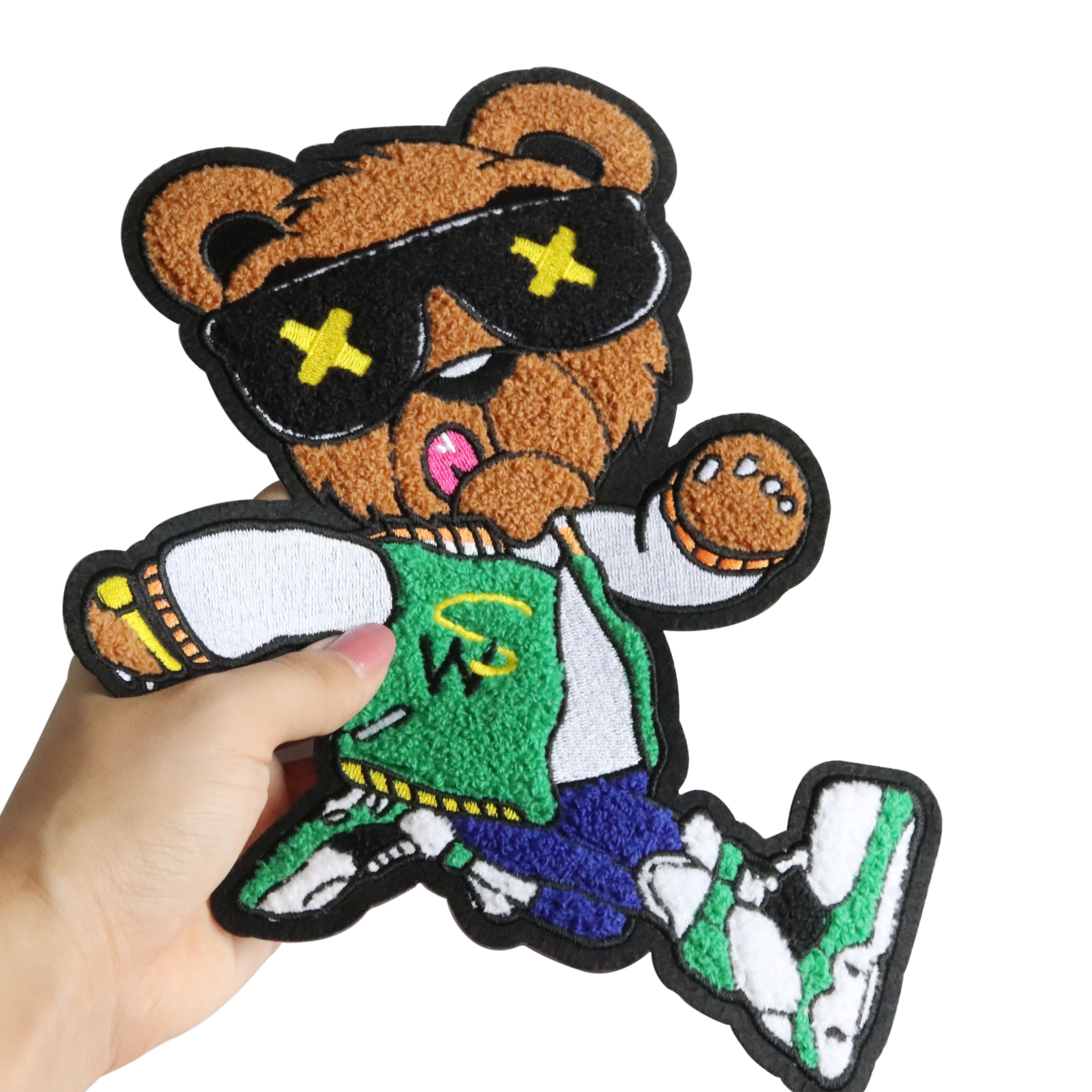 Wholesale Customized Good Quality fabric  embroidered bear iron on chenille patches bear chenille patches