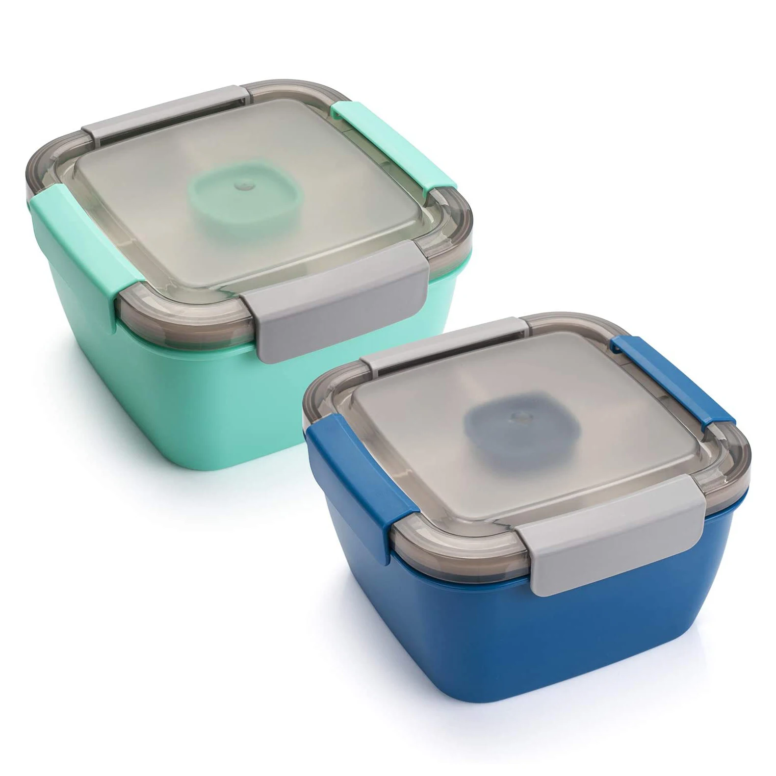 Custom Logo 1.5L Eco Friendly Outdoor Camping Reusable 4 Compartment Blue PP Quadrate Lunch Box Food Container Plastic Bento Box