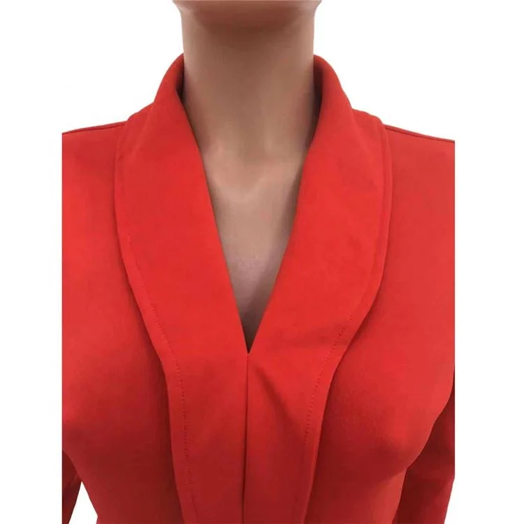 Fashion long sleeve solid color dark v neck pleated dress ladies office wear designs 819-0006