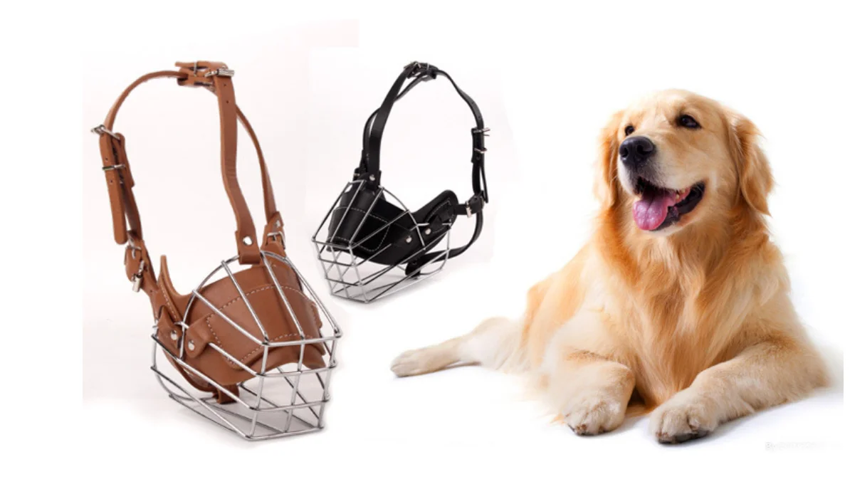 PU Leather Pet Dog Muzzle Breathable Mask Adjustable Anti Bark Bite Chew Muzzle For Small Large Dogs Soft Mouth Cover