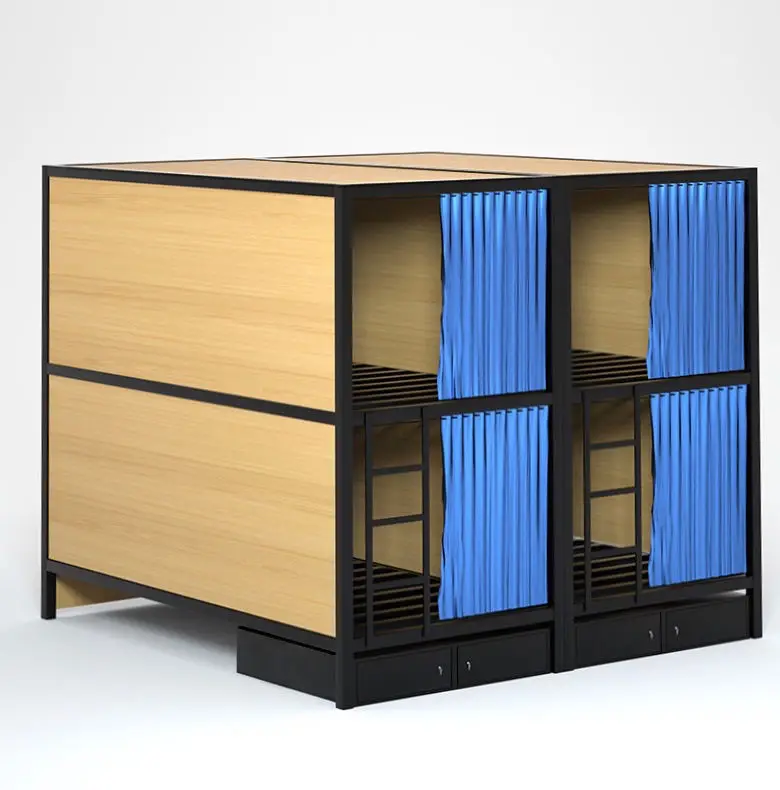JZD factory Durable modern bed design wooden bunk beds hostel japanese sleeping pods for adults bed capsule hotel