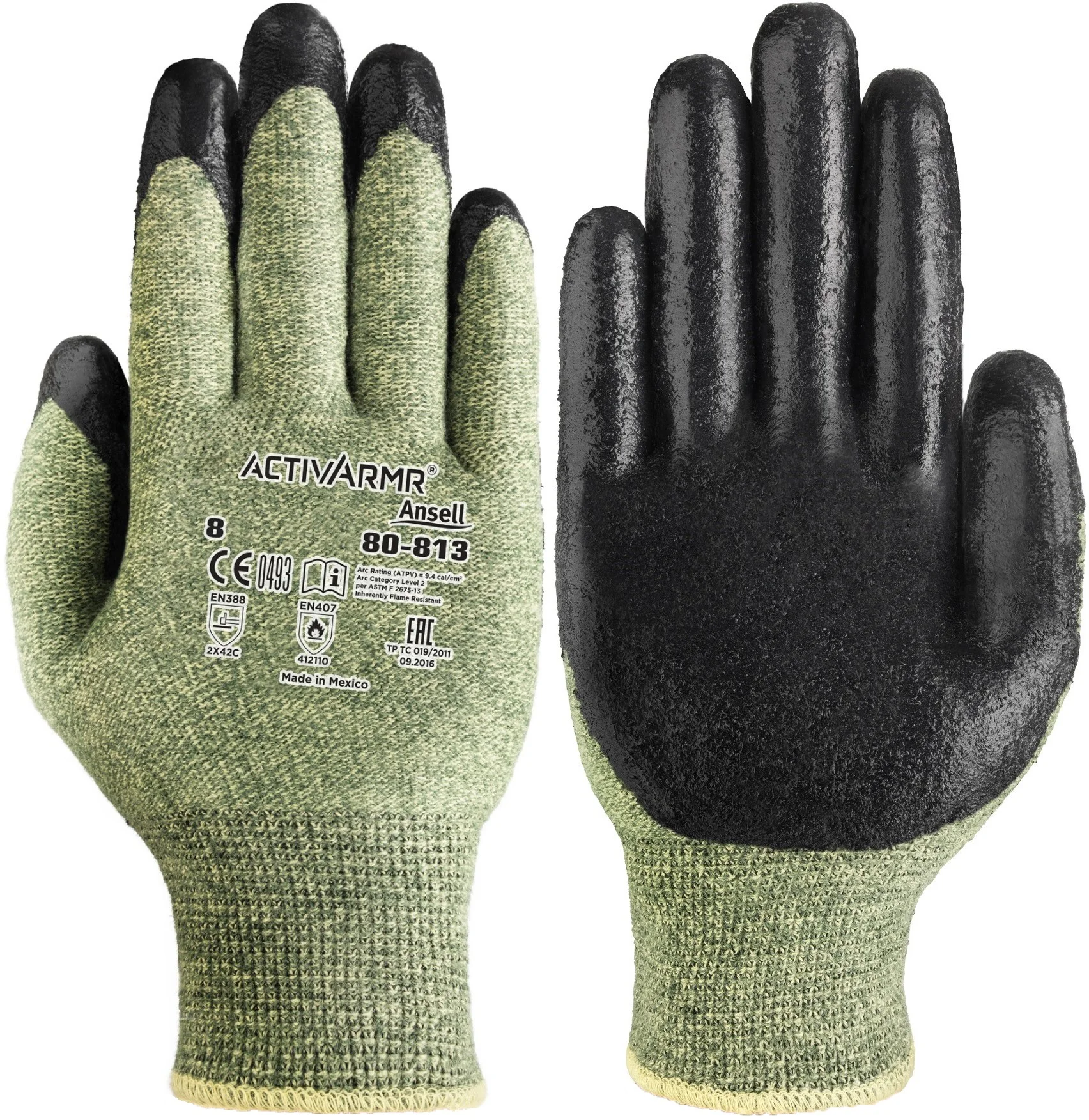 Ansell ActivArmr 80-813 Black Gray 8 Cut-Resistant Glove ANSI A4 Cut Resistance Neofoam Palm Only Coating