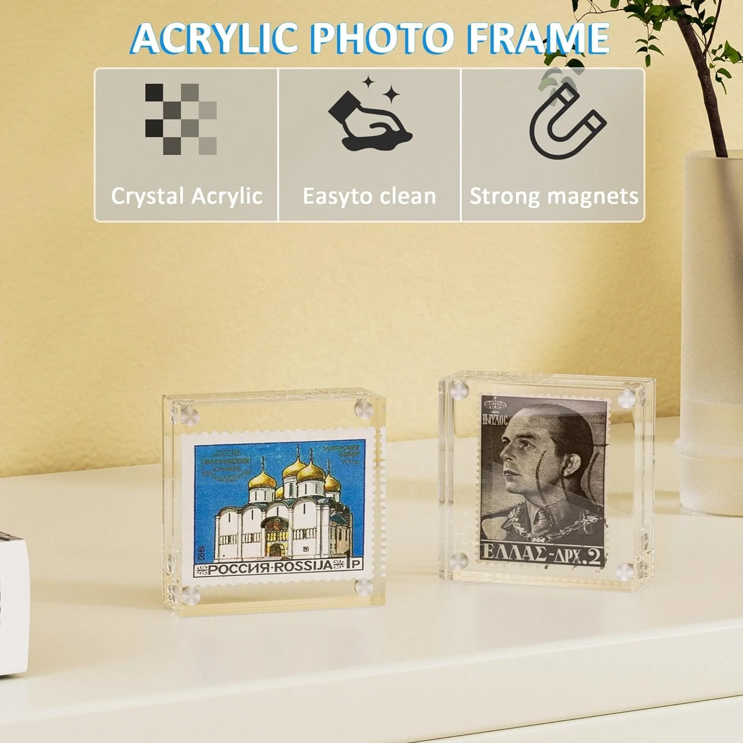 Миниатюрная прозрачная фоторамка 2x2 Магнитная акриловая рамка двухсторонний бумажник маленький настольный дисплей блок для свадьбы